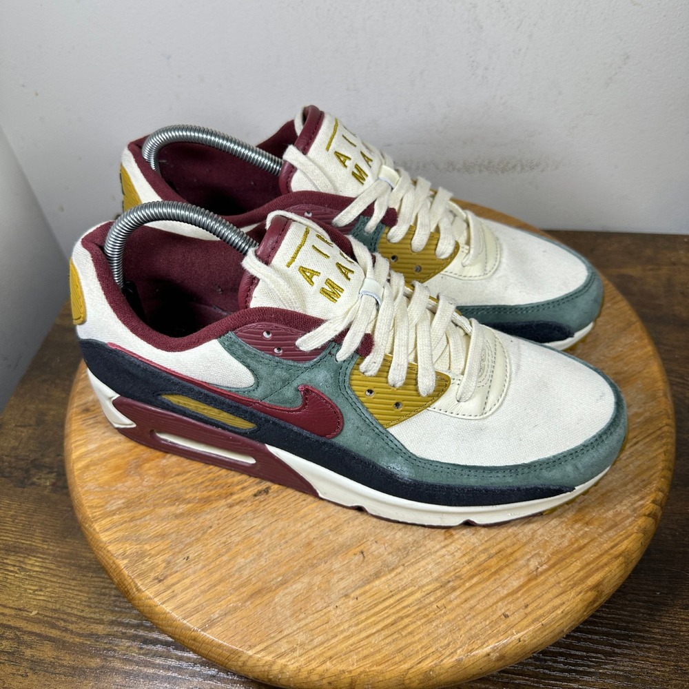 Nike Air Max 90 Mens Cream Green Burgundy Gold Sneakers HQ3609-113 Size 10